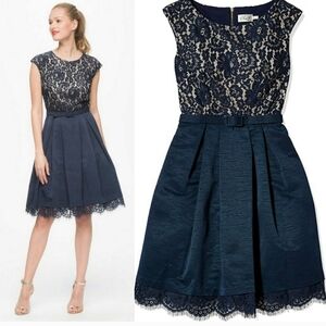 ELIZA J Lace Fit‎ & Flare Dress Party Cocktail Evening Navy Blue Dress